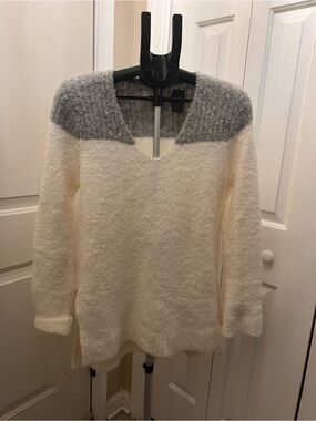 Two-Tone Women's Sweater - Cream and Gray Lou & Grey Alpaca Wool Blend Sz m